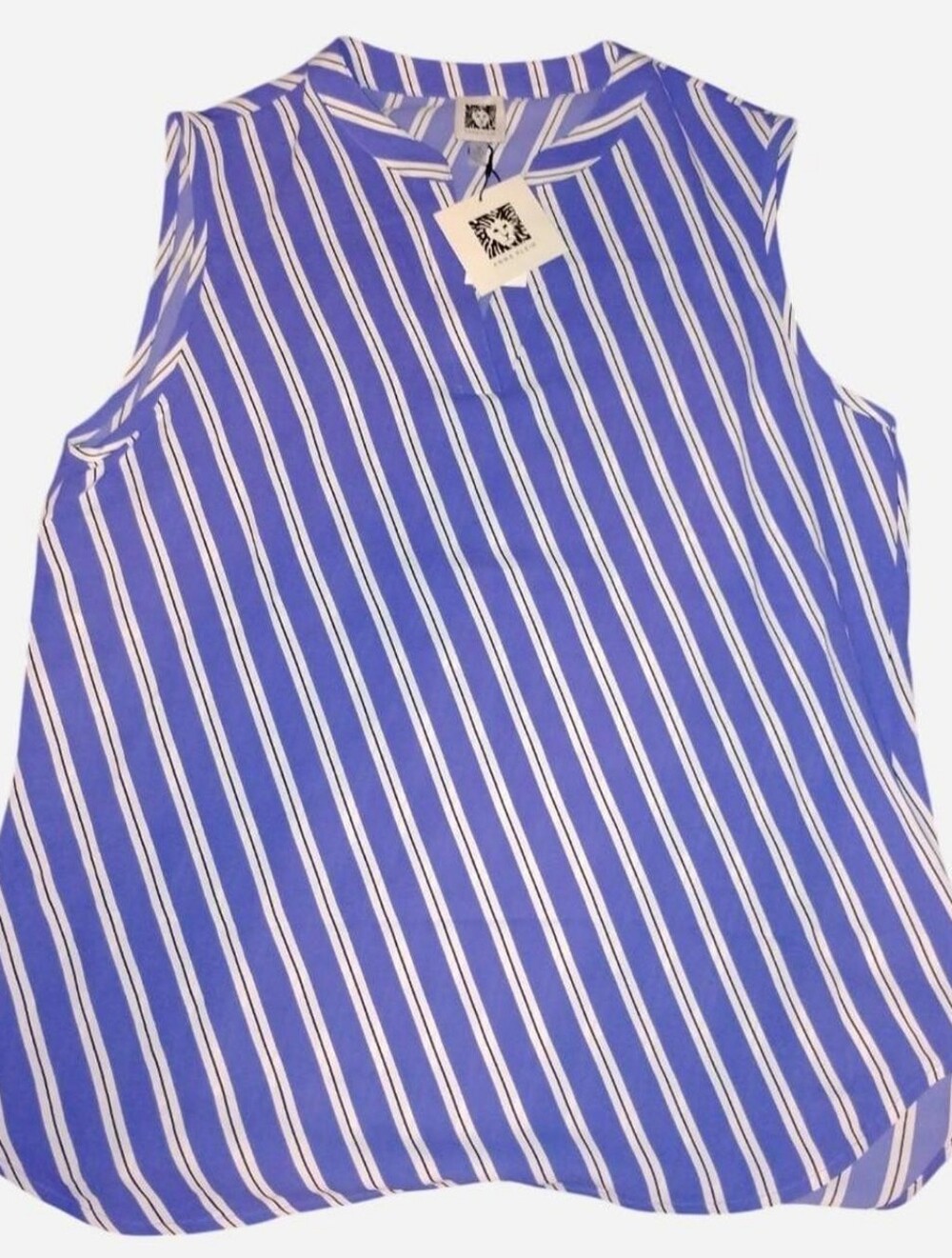 NWT Anne Klein Striped Split Neck Sleeveless Blouse (Size Medium)